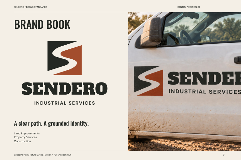 Cover preview of the 18-page Sendero Sweeping Path brand book